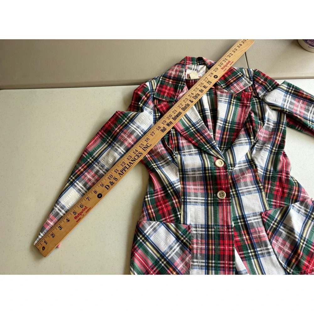 Vintage Pins & Needles Plaid Blazer Women's XS Tartan Preppy Tailored Jacket 70s